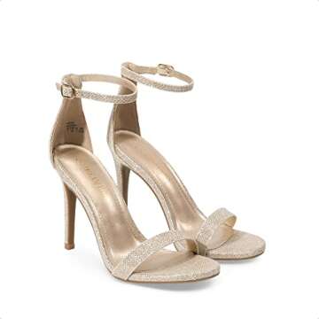 DREAM PAIRS Women's High Heels Flower Ankle Strap Stilettos Round Open Toe Dressy Sexy Sandals,Size 11,Gold/Glitter,Karrie