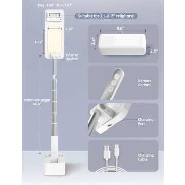 Woumlaiy Overhead Phone Stand for Recording,Overhead Phone Mount, Foldable/Extendable/Rechargeable Phone Stand with Light&Wireless Remote, for Photo/Vlog Kit/Tiktok/Unboxing Video,Cooking.v10