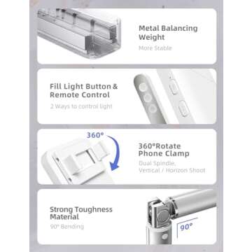 Woumlaiy Overhead Phone Stand for Recording,Overhead Phone Mount, Foldable/Extendable/Rechargeable Phone Stand with Light&Wireless Remote, for Photo/Vlog Kit/Tiktok/Unboxing Video,Cooking.v10