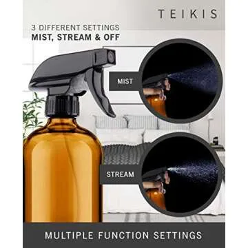 2 Pack Amber Glass Spray Bottles - 16 oz Mist & Stream Sprayer - Heavy Duty Brown Boston Round Bottle - Refillable Empty Containers for Essential Oils, Aromatherapy, Hair, Kitchen & Cleaning Solutions