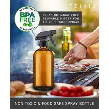 2 Pack Amber Glass Spray Bottles - 16 oz Mist & Stream Sprayer - Heavy Duty Brown Boston Round Bottle - Refillable Empty Containers for Essential Oils, Aromatherapy, Hair, Kitchen & Cleaning Solutions