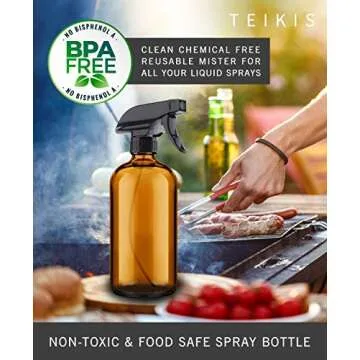 2 Pack Amber Glass Spray Bottles - 16 oz Mist & Stream Sprayer - Heavy Duty Brown Boston Round Bottle - Refillable Empty Containers for Essential Oils, Aromatherapy, Hair, Kitchen & Cleaning Solutions