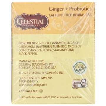 Celestial Seasonings Ginger & Probiotics Herbal Tea, 16 CT