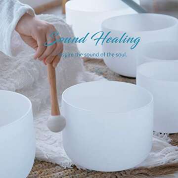 440HZ 6''-12'' Set of 7 PCS Crystal Singing Bowl with 2 Pcs Carrier Bags
