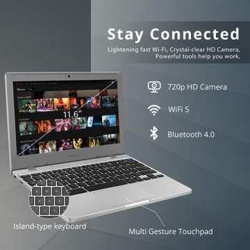 SAMSUNG Galaxy Chromebook 4 11.6” 64GB Laptop Computer w/ 4GB RAM, Gigabit WiFi, HD Intel Celeron Processor, Compact Design, Military Grade Durability, US Version, Silver