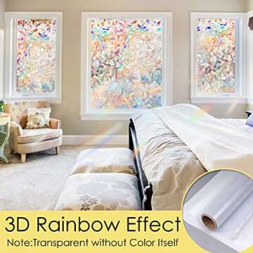 STATINT Stained Glass Window Privacy Film,UV Blocking Window Clings,Rainbow Static Cling Non-Adhesiv...