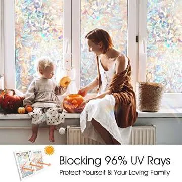 STATINT Stained Glass Window Privacy Film,UV Blocking Window Clings,Rainbow Static Cling Non-Adhesive Window Vinyl Stickers for Home Door,17.3 Inch X 6.5 Feet