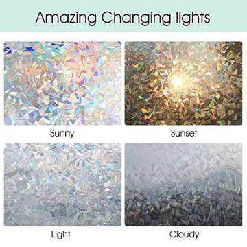 STATINT Stained Glass Window Privacy Film,UV Blocking Window Clings,Rainbow Static Cling Non-Adhesive Window Vinyl Stickers for Home Door,17.3 Inch X 6.5 Feet