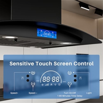 FIREGAS 30 Inch Black Island Range Hood with Touch Control