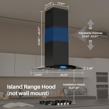 FIREGAS 30 Inch Black Island Range Hood with Touch Control