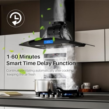 FIREGAS 30 Inch Black Island Range Hood with Touch Control