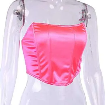 Women Sexy Bustiers Corsets Strapless Off Shoulder Tank Vest Clubwear Crop Tops Bodycon Slim Push Up Tank Vest Pink