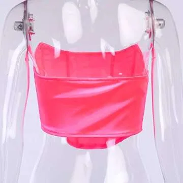 Women Sexy Bustiers Corsets Strapless Off Shoulder Tank Vest Clubwear Crop Tops Bodycon Slim Push Up Tank Vest Pink