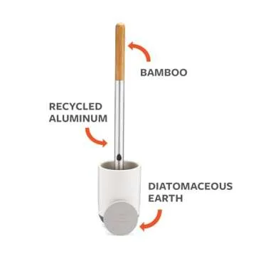 Full Circle Scrub Queen, Bathroom Toilet Brush with Ceramic Holder and Diatomaceous Earth Disk for Mold & Mildew Prevention, More Hygenic Toilet Cleaning Scrubber, Replaceable Head, White