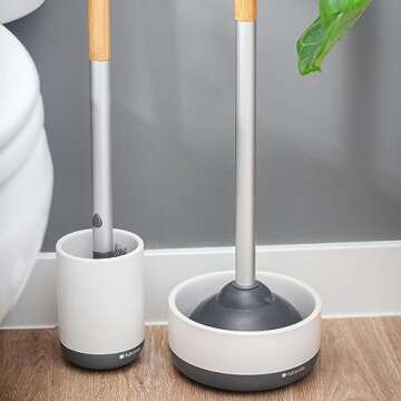 Full Circle Scrub Queen, Bathroom Toilet Brush with Ceramic Holder and Diatomaceous Earth Disk for Mold & Mildew Prevention, More Hygenic Toilet Cleaning Scrubber, Replaceable Head, White