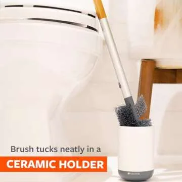 Full Circle Scrub Queen, Bathroom Toilet Brush with Ceramic Holder and Diatomaceous Earth Disk for Mold & Mildew Prevention, More Hygenic Toilet Cleaning Scrubber, Replaceable Head, White