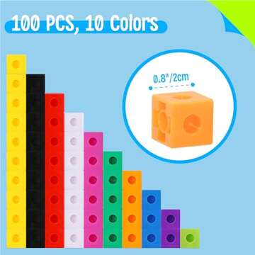 SpriteGru Math Linking Cubes, Set of 100 Math Cubes Manipulative Connecting and Counting Snap Blocks...