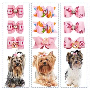 PET SHOW Mixed Styles Pet Cat Puppy Topknot Small Dog Hair Bows with Rubber Bands Grooming Accessories Pink Pack of 20