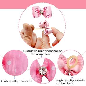 PET SHOW Mixed Styles Pet Cat Puppy Topknot Small Dog Hair Bows with Rubber Bands Grooming Accessories Pink Pack of 20