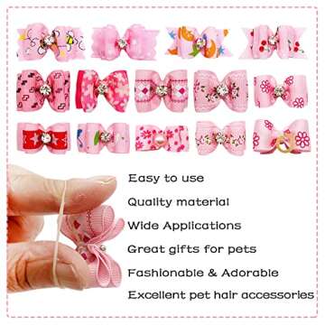 PET SHOW Mixed Styles Pet Cat Puppy Topknot Small Dog Hair Bows with Rubber Bands Grooming Accessories Pink Pack of 20