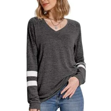 MixShe Womens Tops Fall Fashion 2024 Sweatshirt for Women Sweaters V Neck Long Sleeve Shirts Trendy Clothes Ladeis Blouses Dressy Casual Tunics to Wear with Leggings Gray X-Large