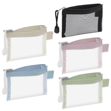 WLLHYF 5 Pack Mini Zipper Mesh Bags 3 x 4.5 Inch Nylon Makeup Organizer Portable Travel Cosmetic Pou...