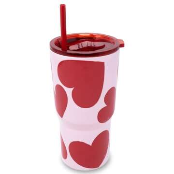 kate spade new york 20 Ounce Insulated Tumbler for Cold and Hot Drinks with Reusable Straw, Stainless Steel Travel Cup with Slide Top Lid (Sweet Hearts)