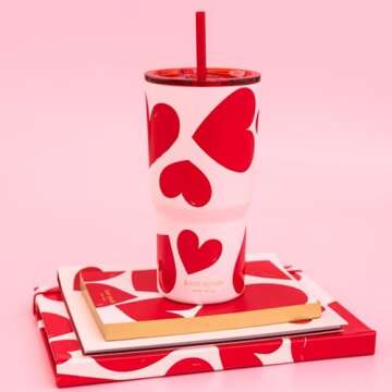kate spade new york 20 Ounce Insulated Tumbler for Cold and Hot Drinks with Reusable Straw, Stainless Steel Travel Cup with Slide Top Lid (Sweet Hearts)