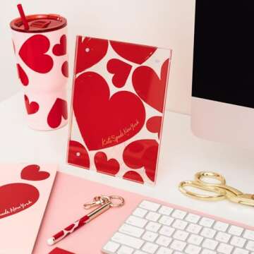 kate spade new york 20 Ounce Insulated Tumbler for Cold and Hot Drinks with Reusable Straw, Stainless Steel Travel Cup with Slide Top Lid (Sweet Hearts)