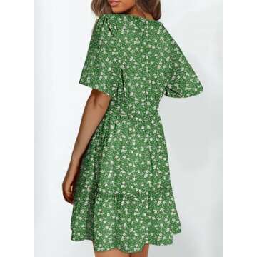 Dokotoo Sun Dresses for Women 2025 Boho Floral Short Sleeve V Neck Smocked Casual Loose Empire Waist...
