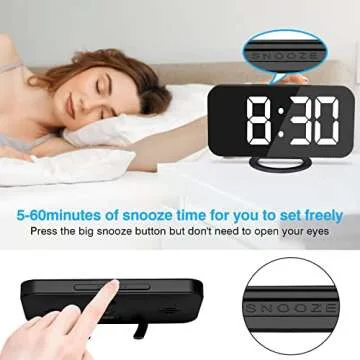 Digital Alarm Clock,6" Large LED Display with Dual USB Charger Ports | Auto Dimmer Mode | Easy Snooze Function, Modern Mirror Desk Wall Clock for Bedroom Home Office for All People (Black)