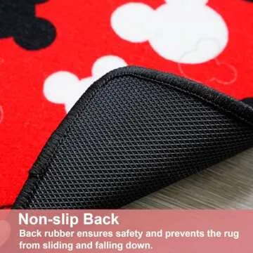 J.Ehonace Cartoon Mouse Non-Slip Bathroom Rug, Mickey Cartoon Kitchen Mat, Cute 100% Polyester Soft Kids Bedroom Home Decor Doormat, 17" x 30" (Red)