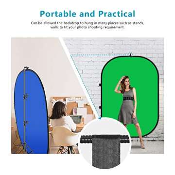 Neewer 5x7ft/1.5x2m Chromakey Foldable Backdrop with Stand 8.5ft/2.6m, 2-in-1 Reversible Green Blue Green Background Panel for Photography Studio, Live Streaming, Video Calls, Games