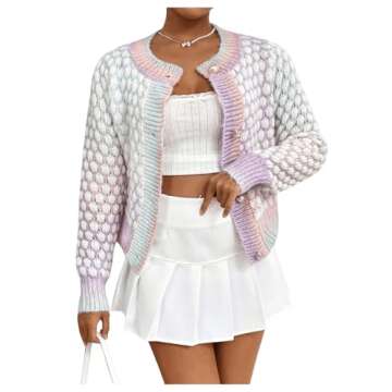 GORGLITTER Women's Colorful Button Up Cropped Cardigan