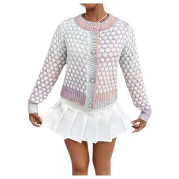 GORGLITTER Women's Colorful Button Up Cropped Cardigan