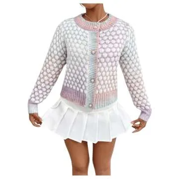 GORGLITTER Women's Colorful Button Up Cropped Cardigan