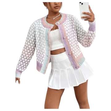 GORGLITTER Women's Colorful Button Up Cropped Cardigan