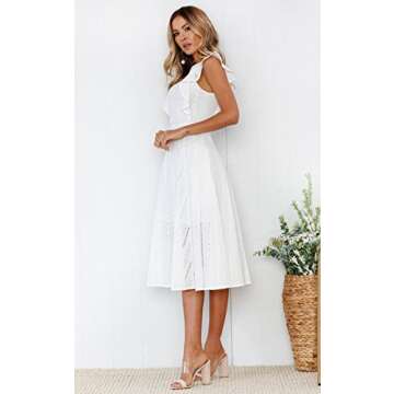 ECOWISH Women's Summer Dresses 2025 Elegant Lady Wedding Guest Cocktail Ruffle Cap Sleeves A-Line Office Midi Dress White Large