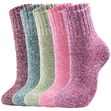 Women's Winter Wool Crew Socks - 5 Pairs Cozy Warmth