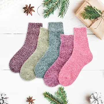 Women's Winter Wool Crew Socks - 5 Pairs Cozy Warmth