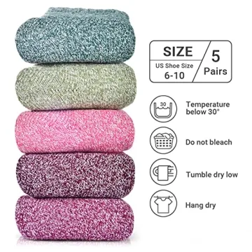Women's Winter Wool Crew Socks - 5 Pairs Cozy Warmth