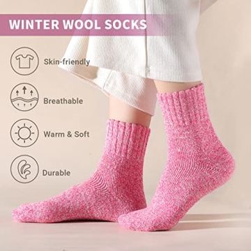 Women's Winter Wool Crew Socks - 5 Pairs Cozy Warmth