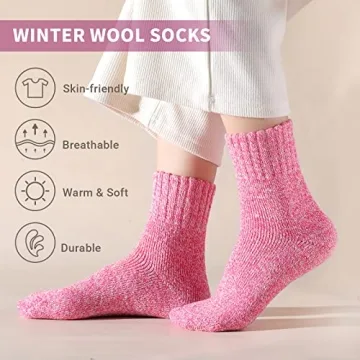 Women's Winter Wool Crew Socks - 5 Pairs Cozy Warmth