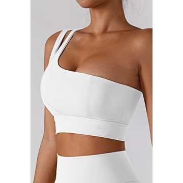 QINSEN One Shoulder Sports Bra for Women Sexy Cute Workout Yoga Bra Medium Support M White