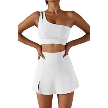 QINSEN One Shoulder Sports Bra for Women Sexy Cute Workout Yoga Bra Medium Support M White