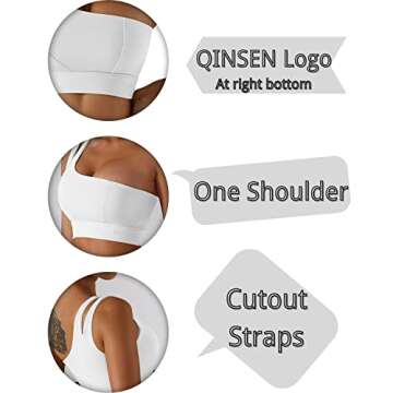 QINSEN One Shoulder Sports Bra for Women Sexy Cute Workout Yoga Bra Medium Support M White