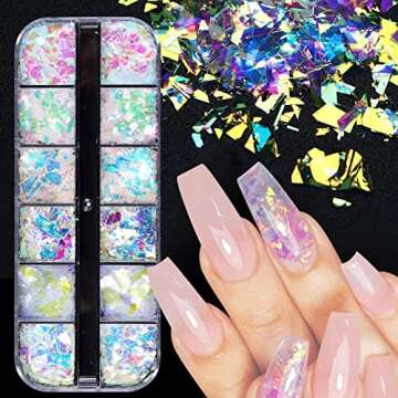 12 Boxes Nail Art Glitter Sequins Irregular Fragments Cellophane Illusion Fragments Polarized Powder...