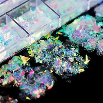 12 Boxes Nail Art Glitter Sequins Irregular Fragments Cellophane Illusion Fragments Polarized Powder Nail Glitter Holographic Design DIY Decoration Accessories