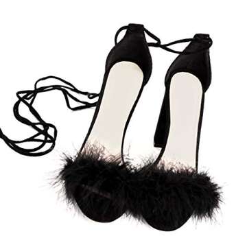 Richealnana Women's Artificial Fur Feather Heels - Elegant & Comfortable Strappy Sandals
