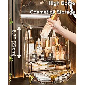 Makeup Organizer, Large Capacity Cosmetics Makeup Organizer for Vanity, Dustproof Waterproof Cosmetics Display Case with Drawers for Skincare, Lipstick, Brushes and Jewelry (Clear)